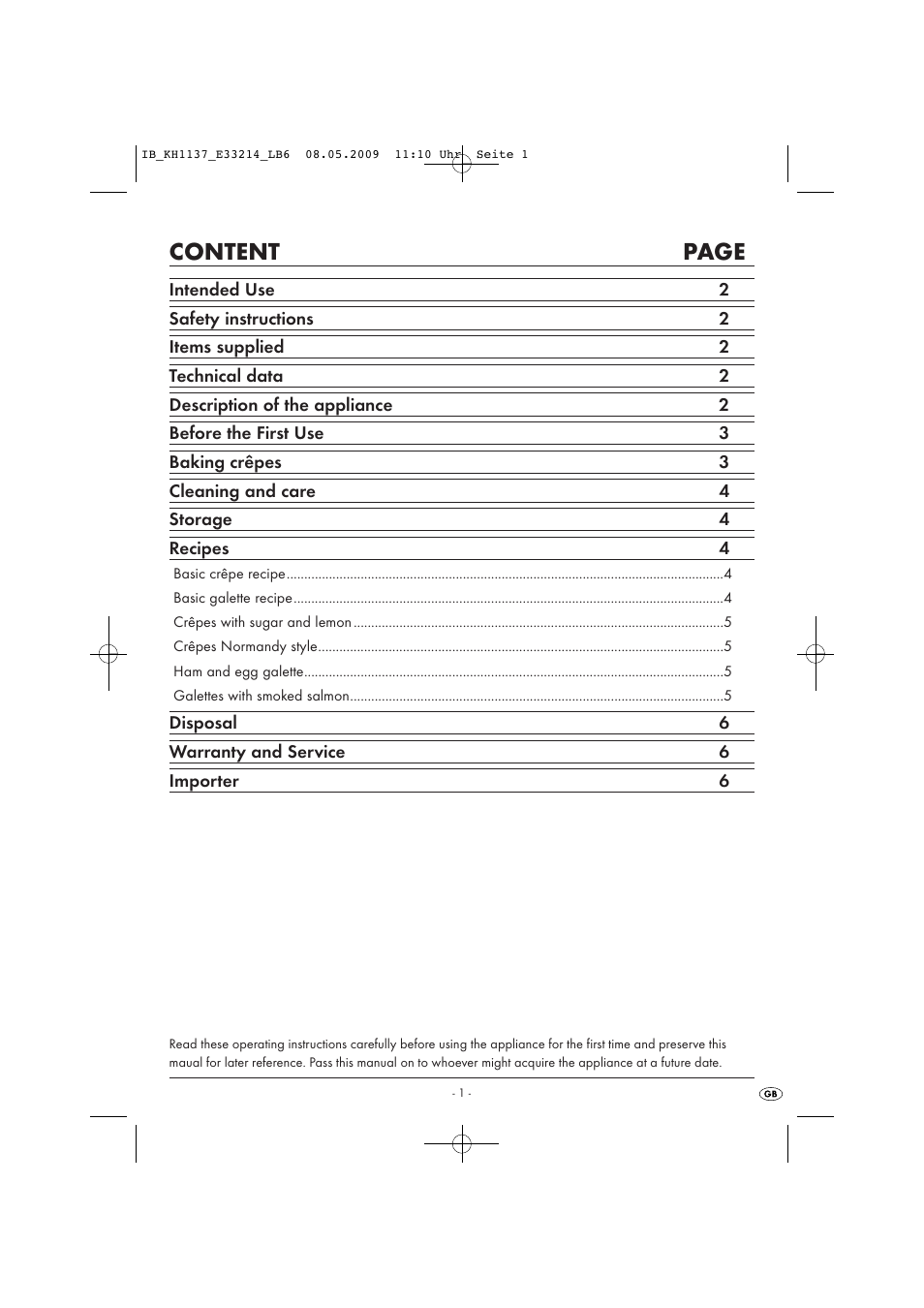 Content page | Kompernass KH1137 User Manual | Page 3 / 8