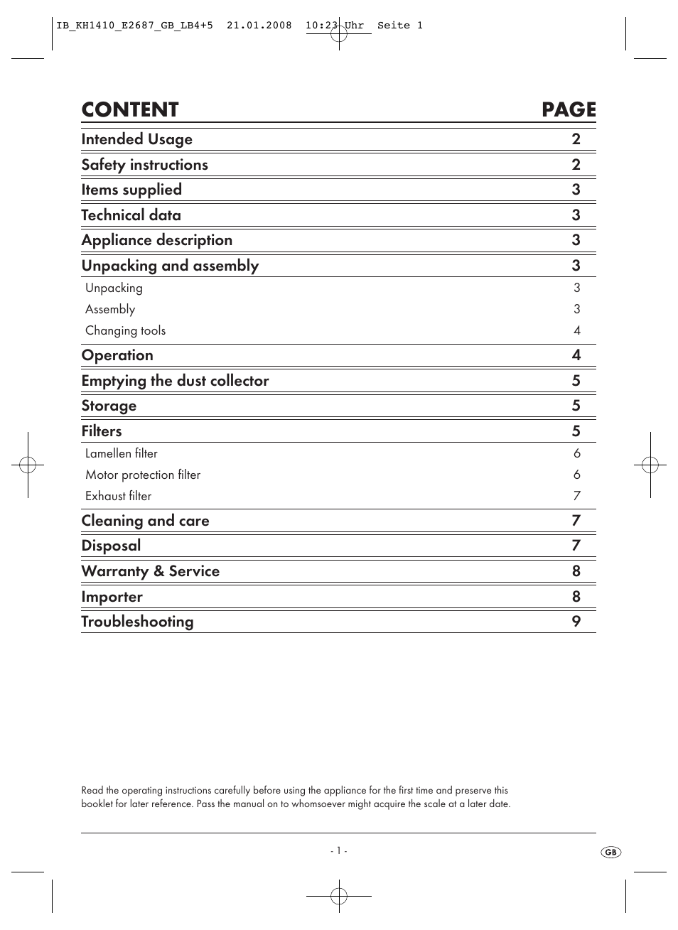 Content page | Kompernass KH 1410 User Manual | Page 3 / 82