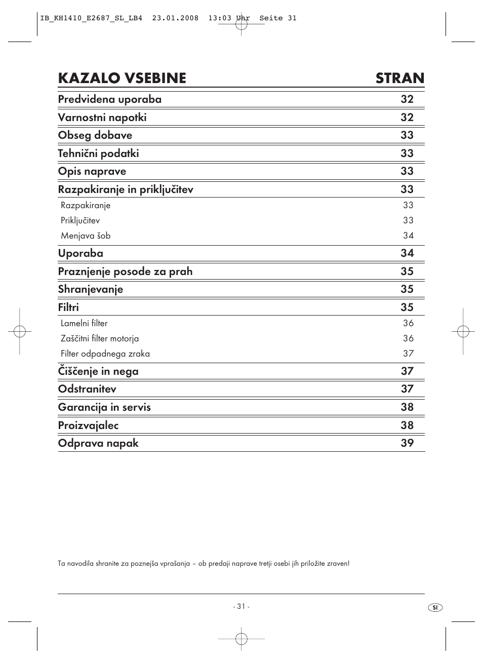 Kazalo vsebine stran | Kompernass KH 1410 User Manual | Page 33 / 82