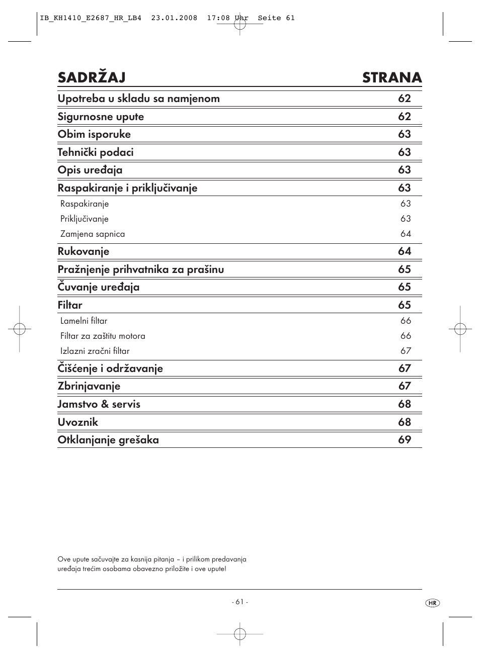 Sadržaj strana | Kompernass KH 1410 User Manual | Page 63 / 82