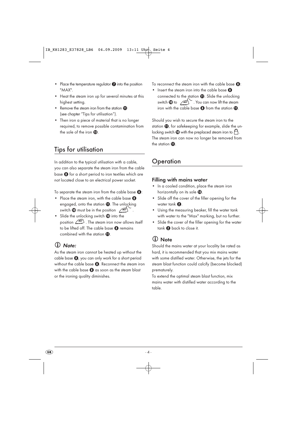 Tips for utilisation, Operation | Kompernass KH 1283 User Manual | Page 6 / 10