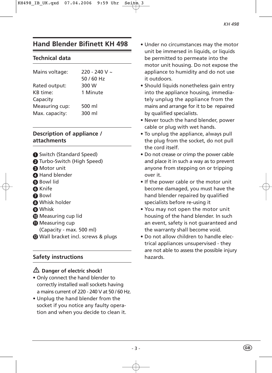 Hand blender bifinett kh 498 | Kompernass KH 498 User Manual | Page 5 / 8