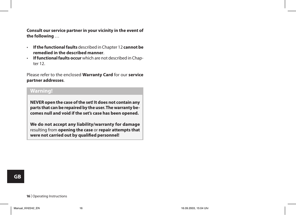 Warning | Kompernass eBench KH 2242 User Manual | Page 16 / 16