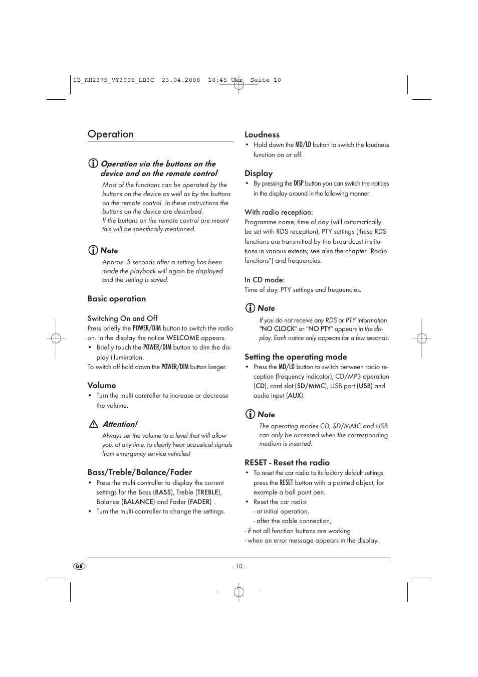 Operation | Kompernass KH 2375 User Manual | Page 12 / 50