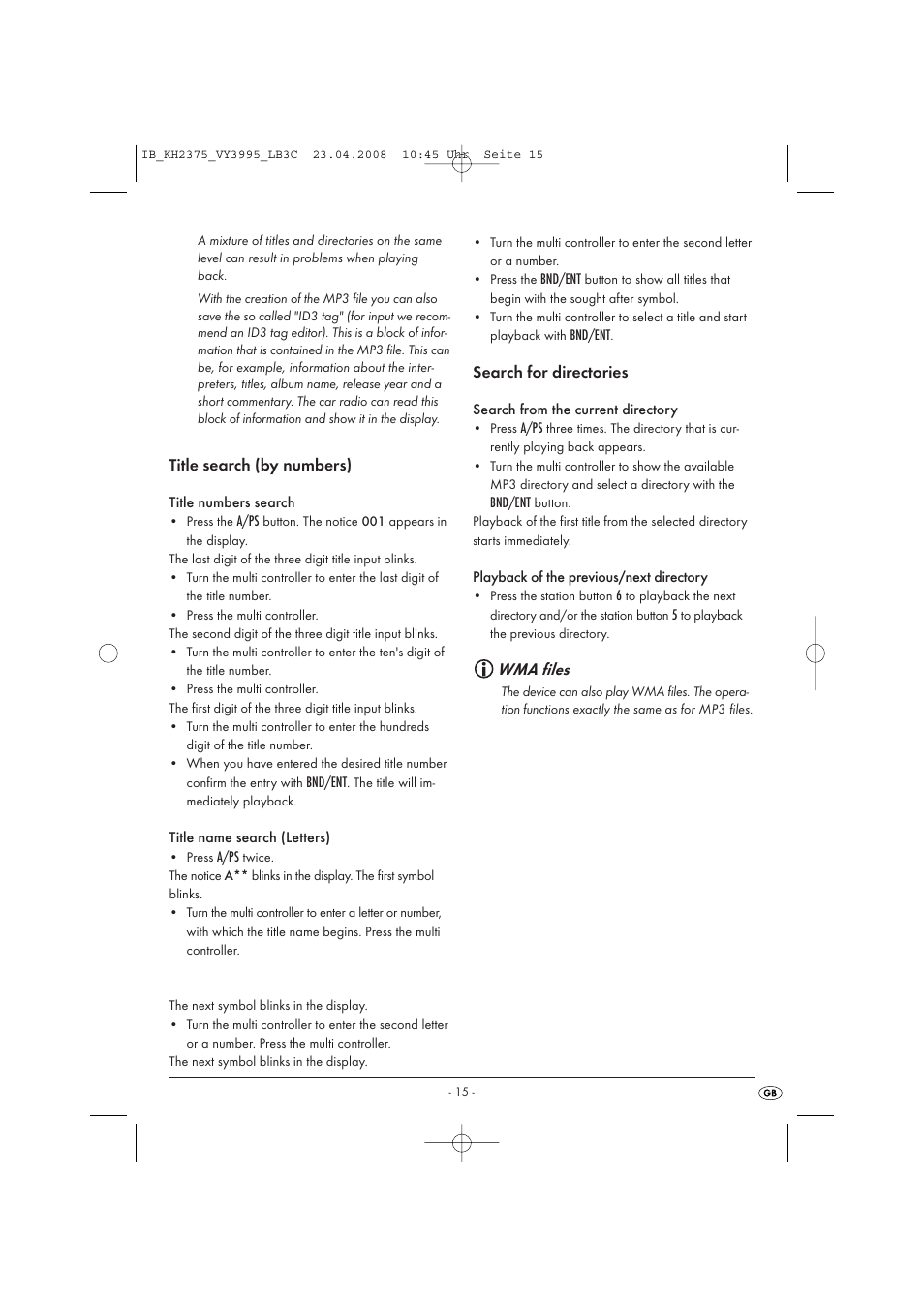 Wma files | Kompernass KH 2375 User Manual | Page 17 / 50