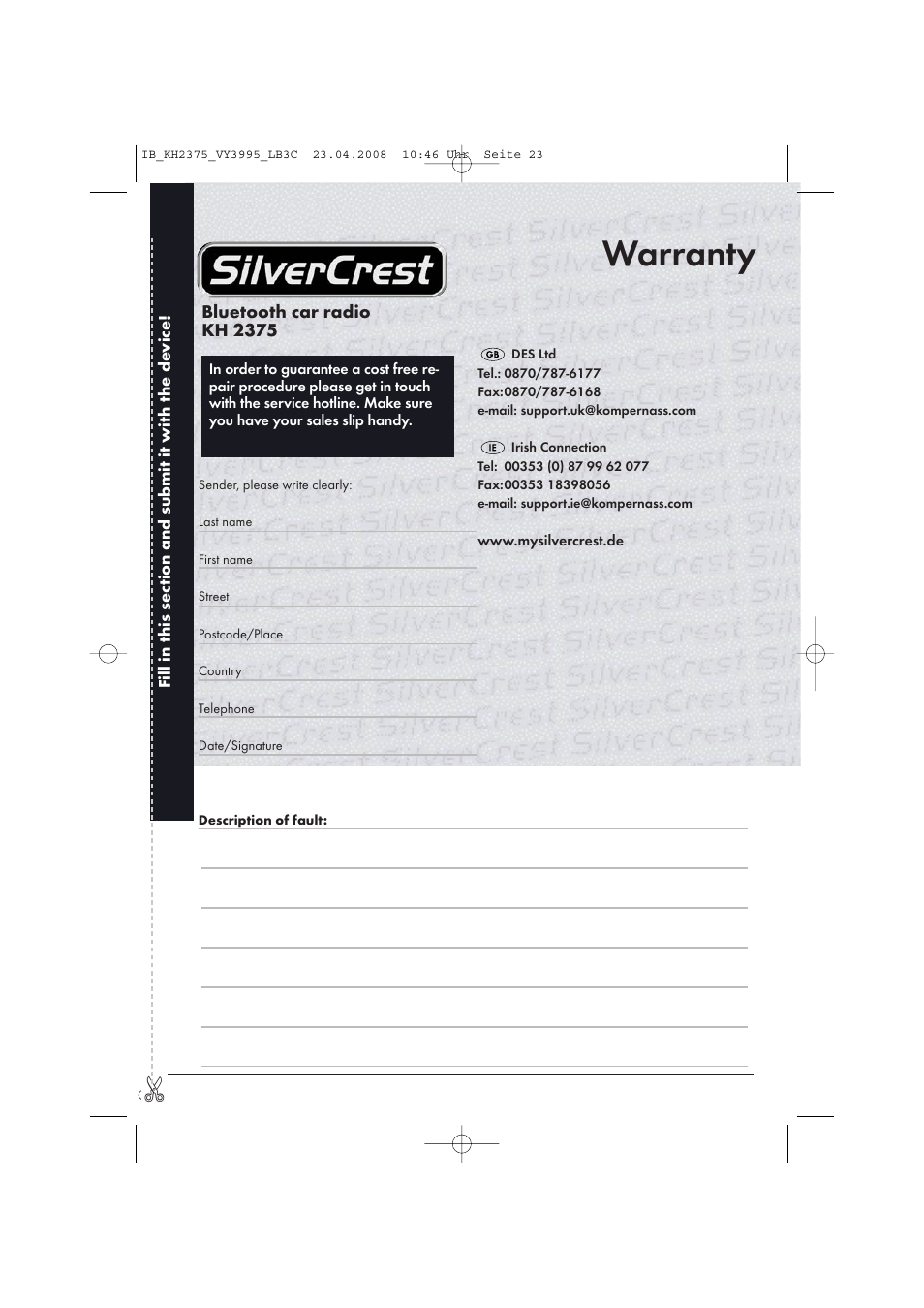 Warranty | Kompernass KH 2375 User Manual | Page 25 / 50