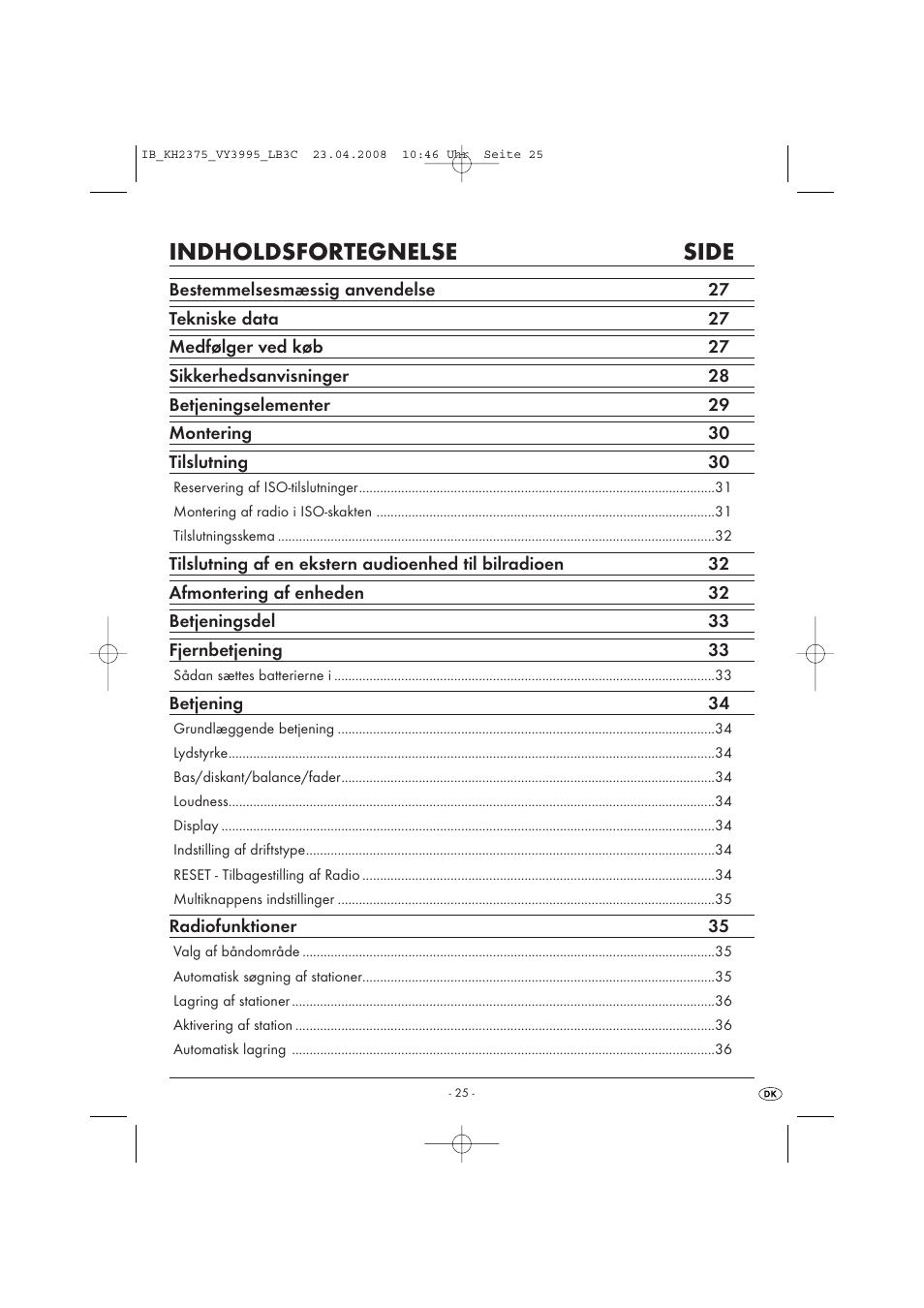 Indholdsfortegnelse side | Kompernass KH 2375 User Manual | Page 27 / 50