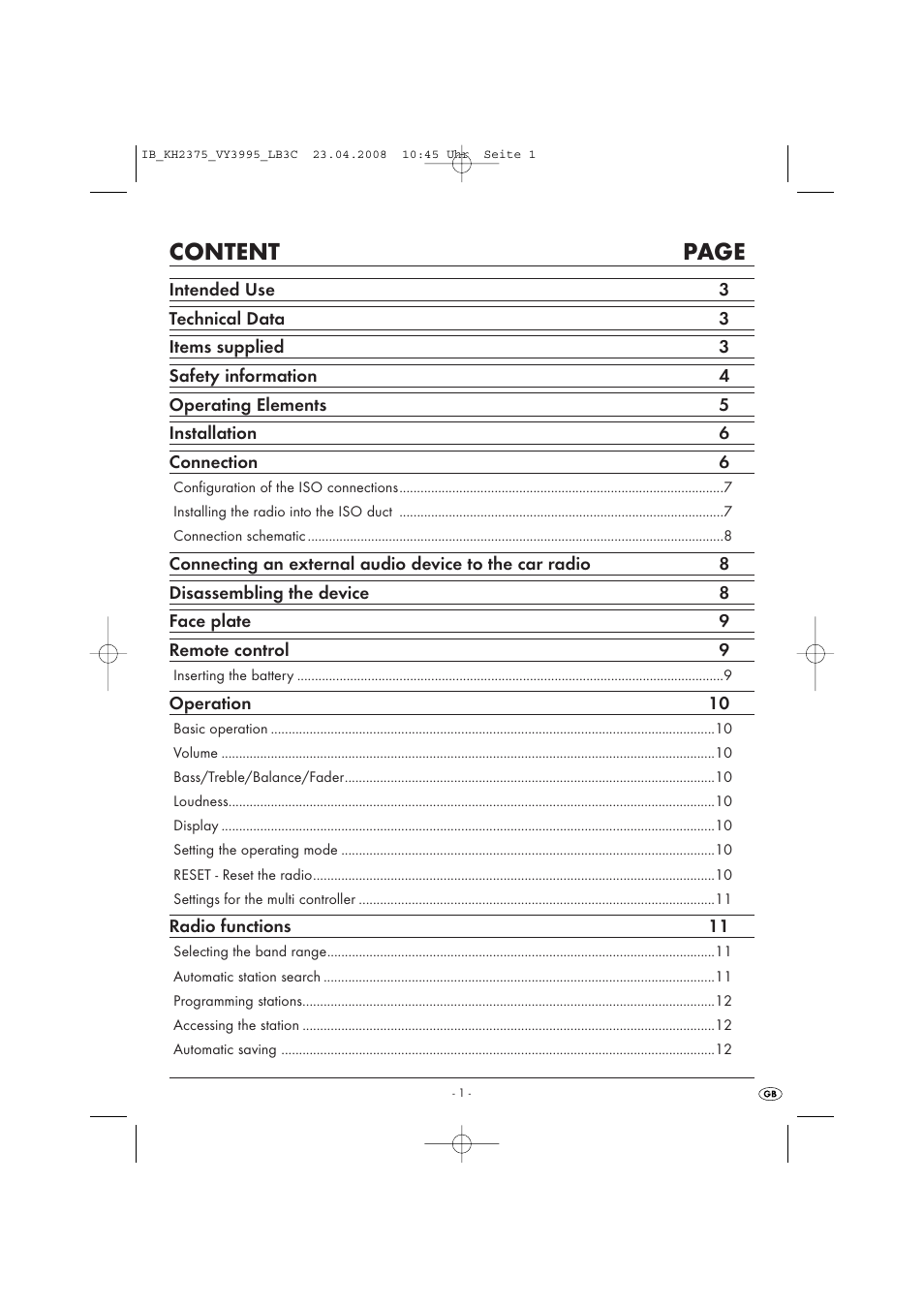 Content page | Kompernass KH 2375 User Manual | Page 3 / 50