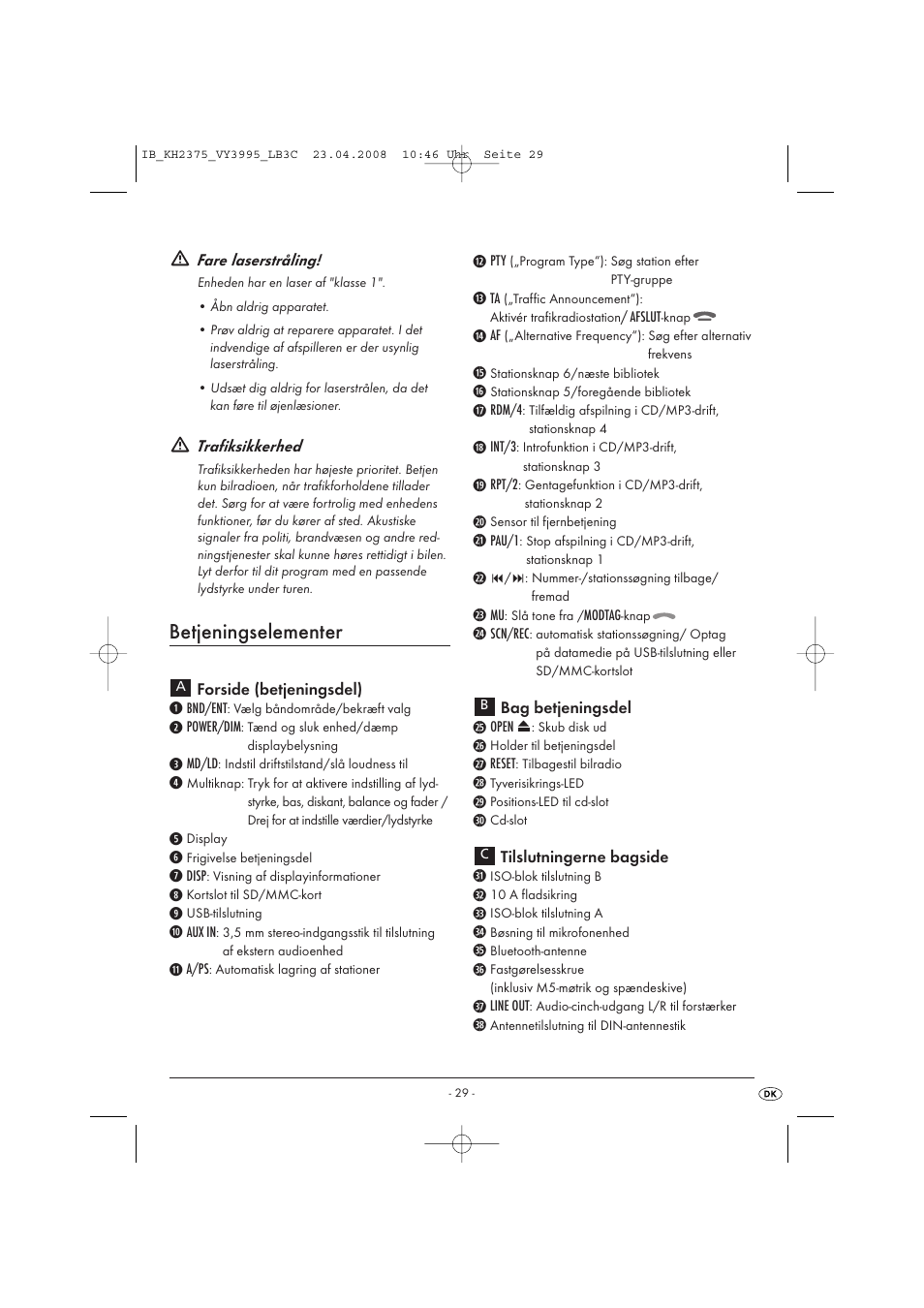 Betjeningselementer | Kompernass KH 2375 User Manual | Page 31 / 50