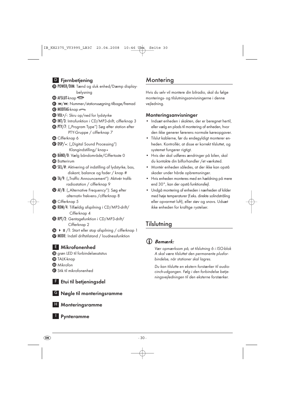 Montering, Tilslutning | Kompernass KH 2375 User Manual | Page 32 / 50