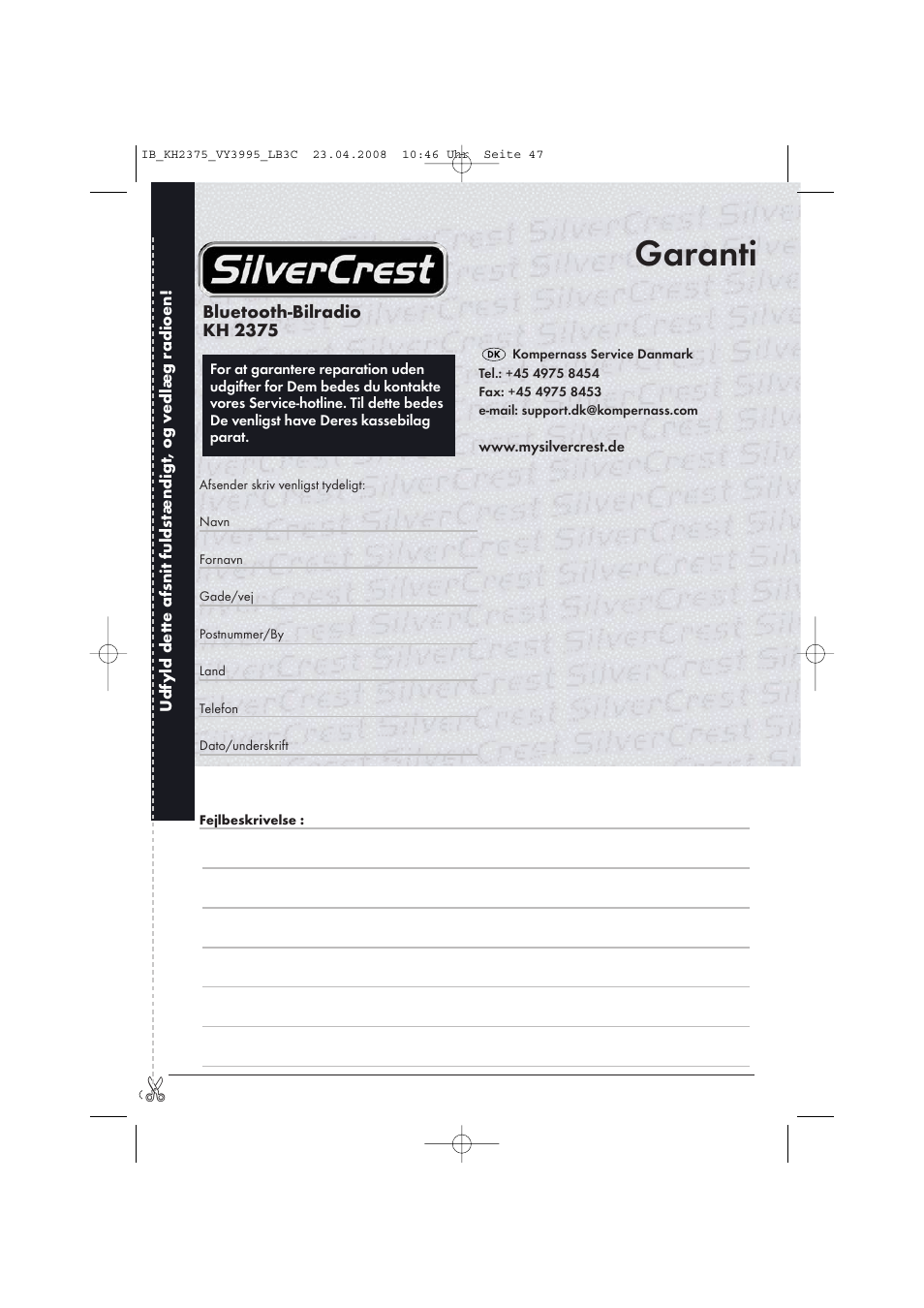 Garanti | Kompernass KH 2375 User Manual | Page 49 / 50