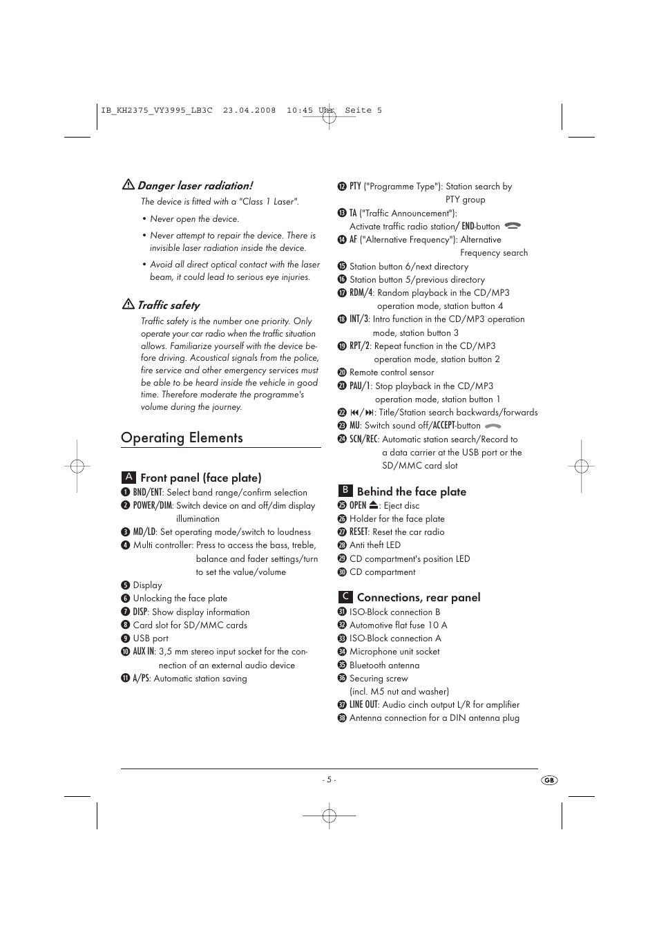 Operating elements | Kompernass KH 2375 User Manual | Page 7 / 50