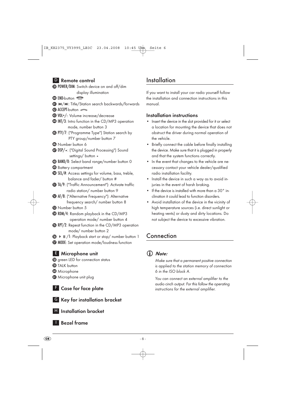 Installation, Connection | Kompernass KH 2375 User Manual | Page 8 / 50