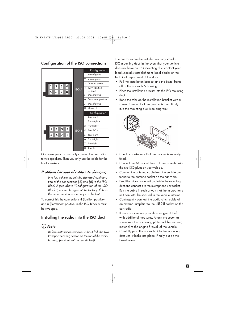 Problems because of cable interchanging, Configuration of the iso connections | Kompernass KH 2375 User Manual | Page 9 / 50