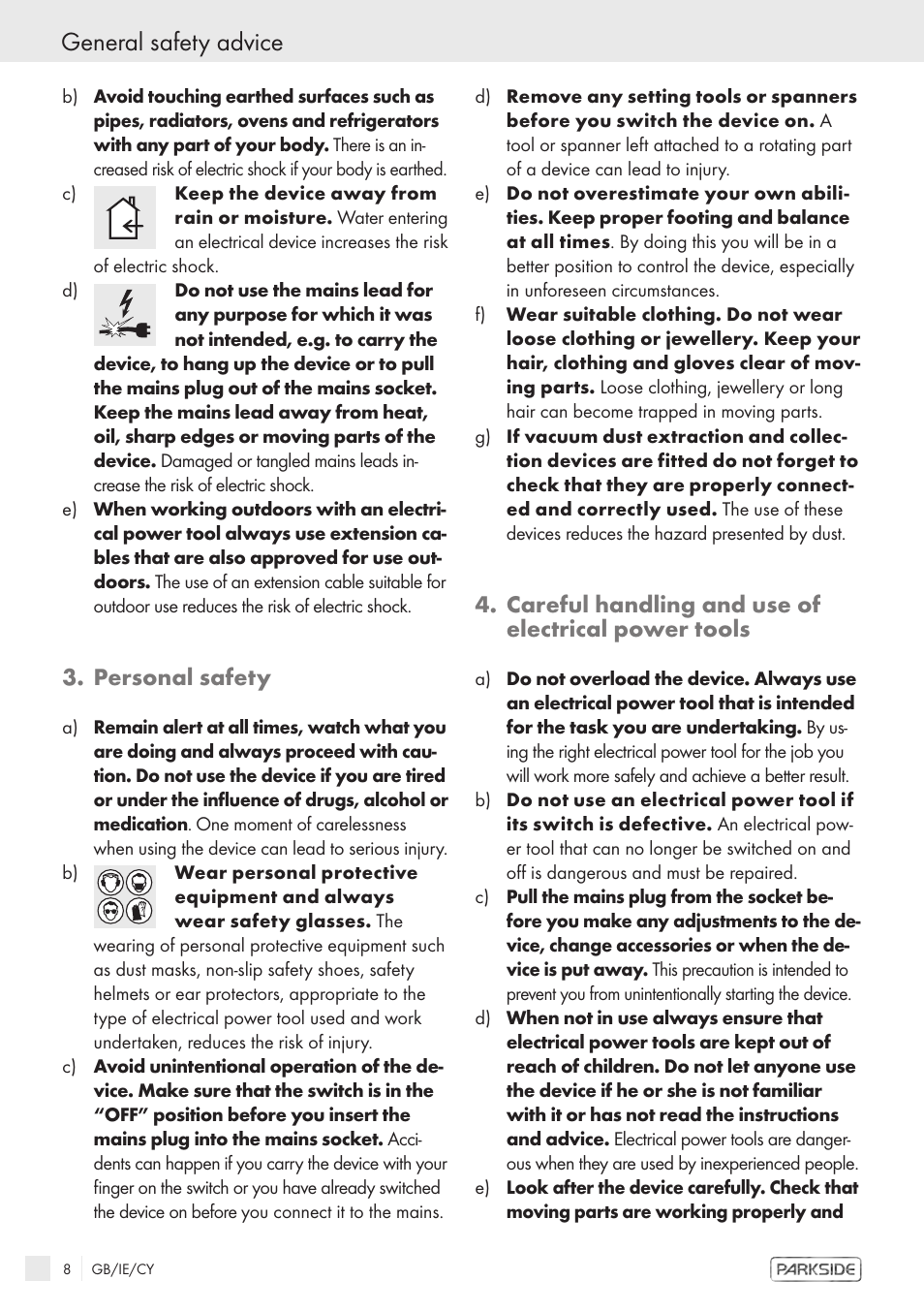 General safety advice, Personal safety, Careful handling and use of electrical power tools | Kompernass PFS 710 A User Manual | Page 6 / 10