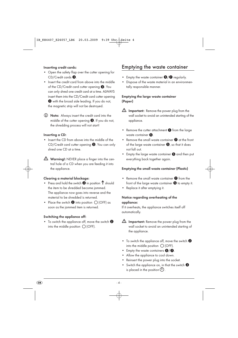 Emptying the waste container | Kompernass AUTOMATIC SHREDDER KH4407 User Manual | Page 6 / 8