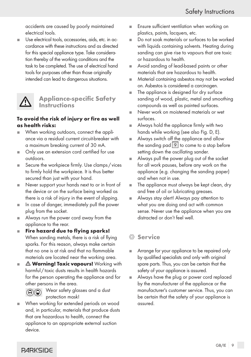 Safety instructions, Appliance-specific safety instructions, Service | Kompernass XQ 310 User Manual | Page 7 / 10