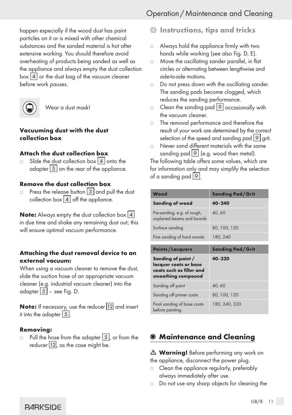 Operation / maintenance and cleaning, Instructions, tips and tricks, Maintenance and cleaning | Kompernass XQ 310 User Manual | Page 9 / 10