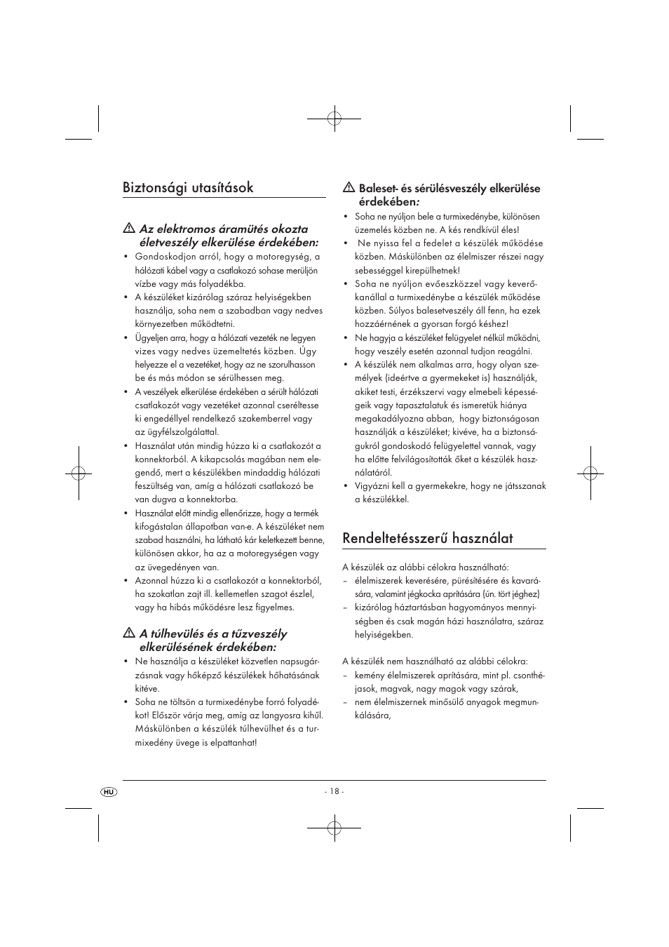 Biztonsági utasítások, Rendeltetésszerű használat | Kompernass KH 527 User Manual | Page 24 / 69