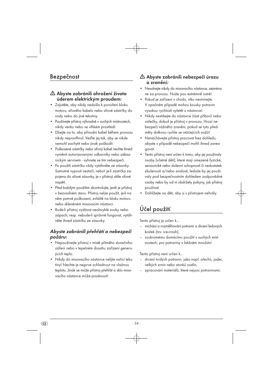 Bezpečnost, Účel použití | Kompernass KH 527 User Manual | Page 40 / 69