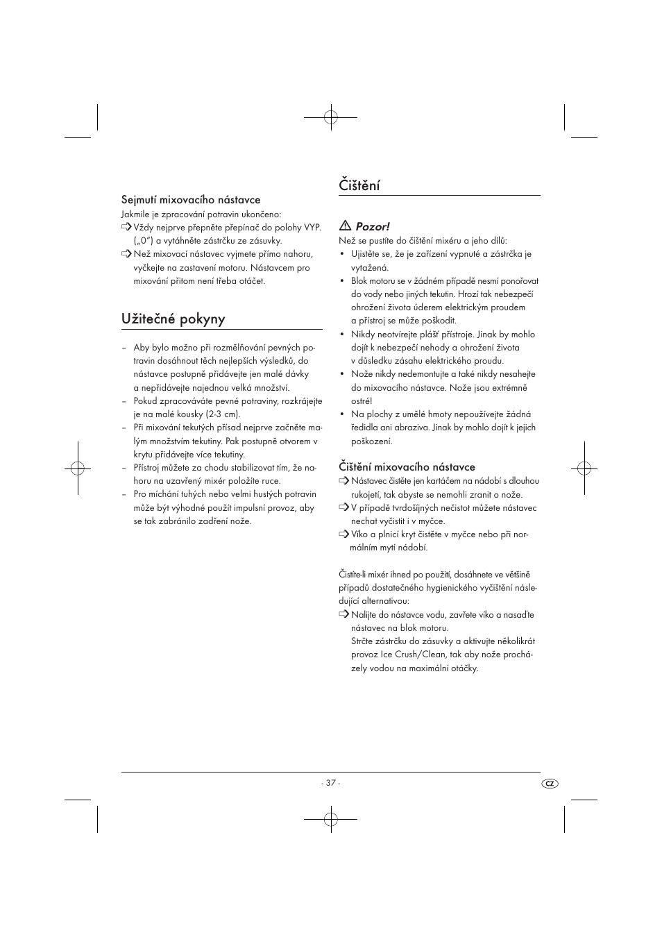 Užitečné pokyny, Čištění | Kompernass KH 527 User Manual | Page 43 / 69
