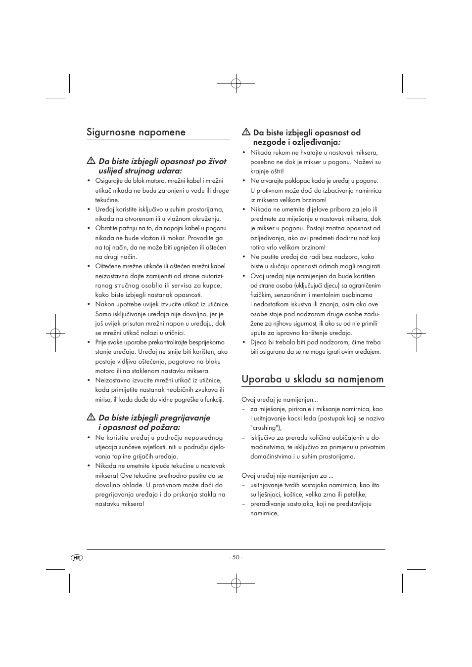Sigurnosne napomene, Uporaba u skladu sa namjenom | Kompernass KH 527 User Manual | Page 56 / 69