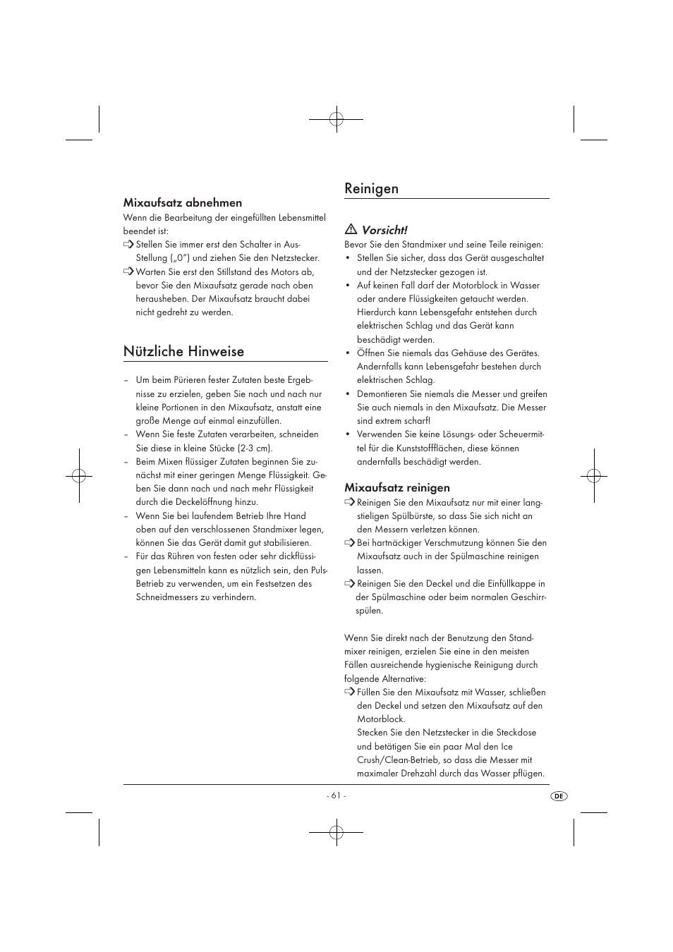 Nützliche hinweise, Reinigen | Kompernass KH 527 User Manual | Page 67 / 69