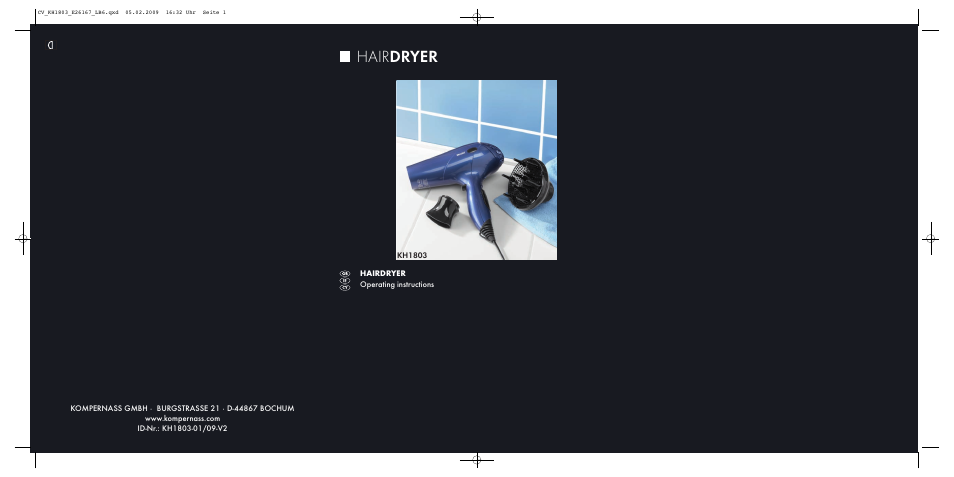 Kompernass HAIRDRYER KH1803 User Manual | 6 pages