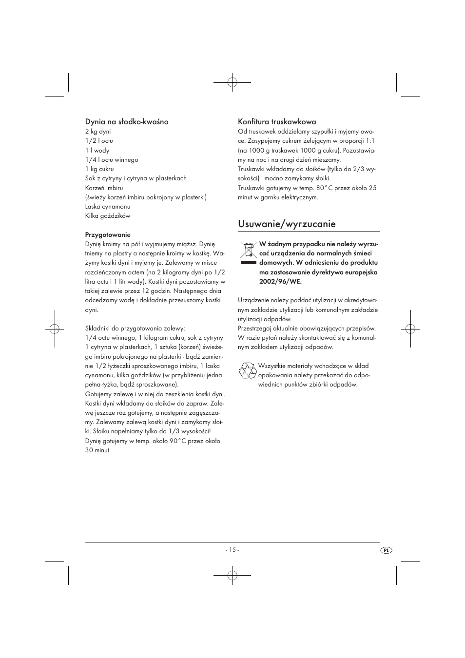 Usuwanie/wyrzucanie | Kompernass KH 1135 User Manual | Page 17 / 66
