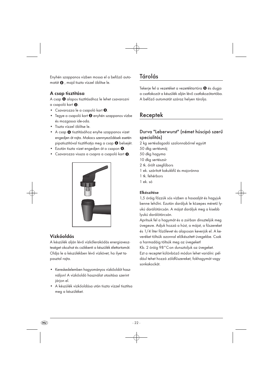 Tárolás, Receptek | Kompernass KH 1135 User Manual | Page 24 / 66