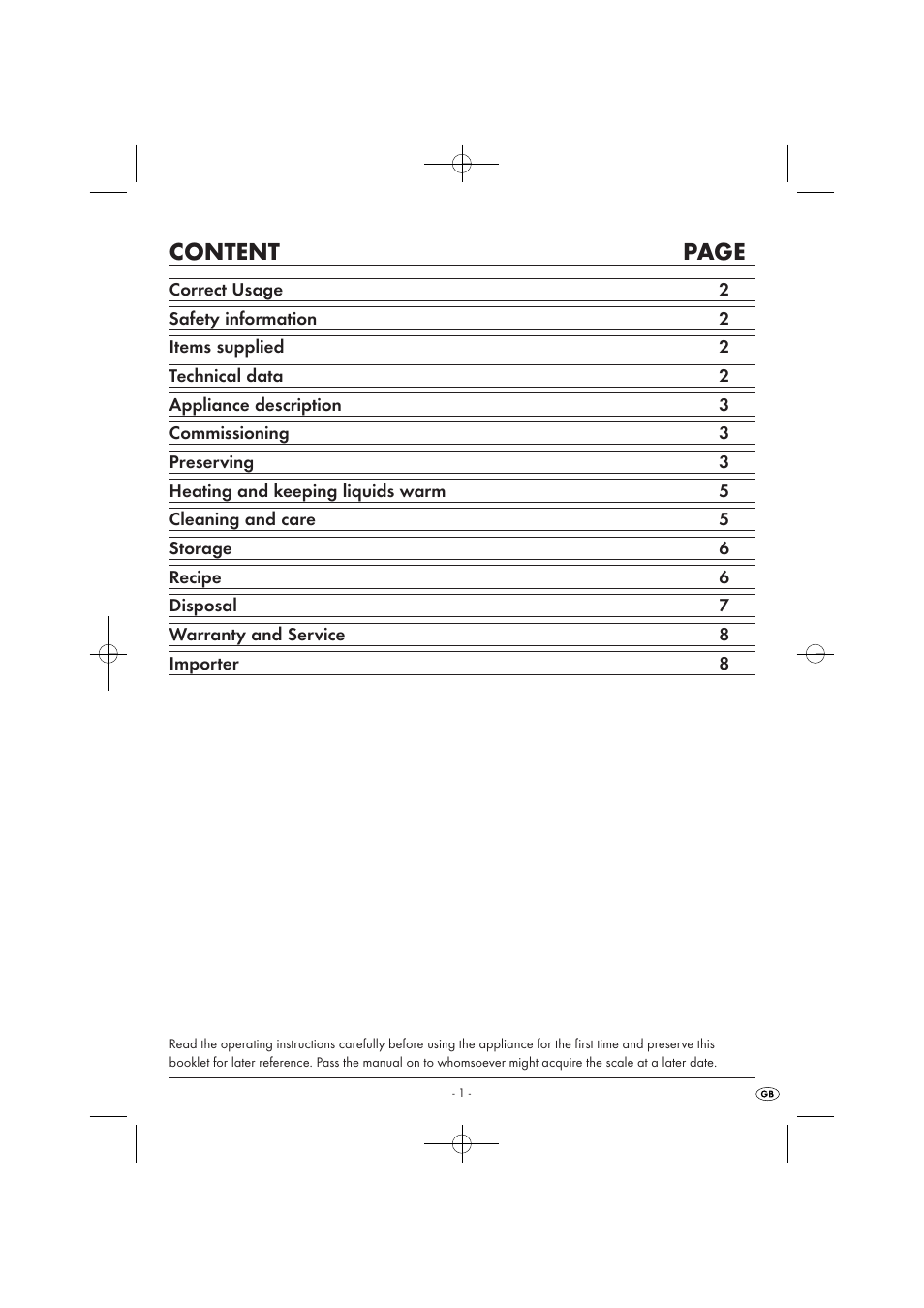 Content page | Kompernass KH 1135 User Manual | Page 3 / 66