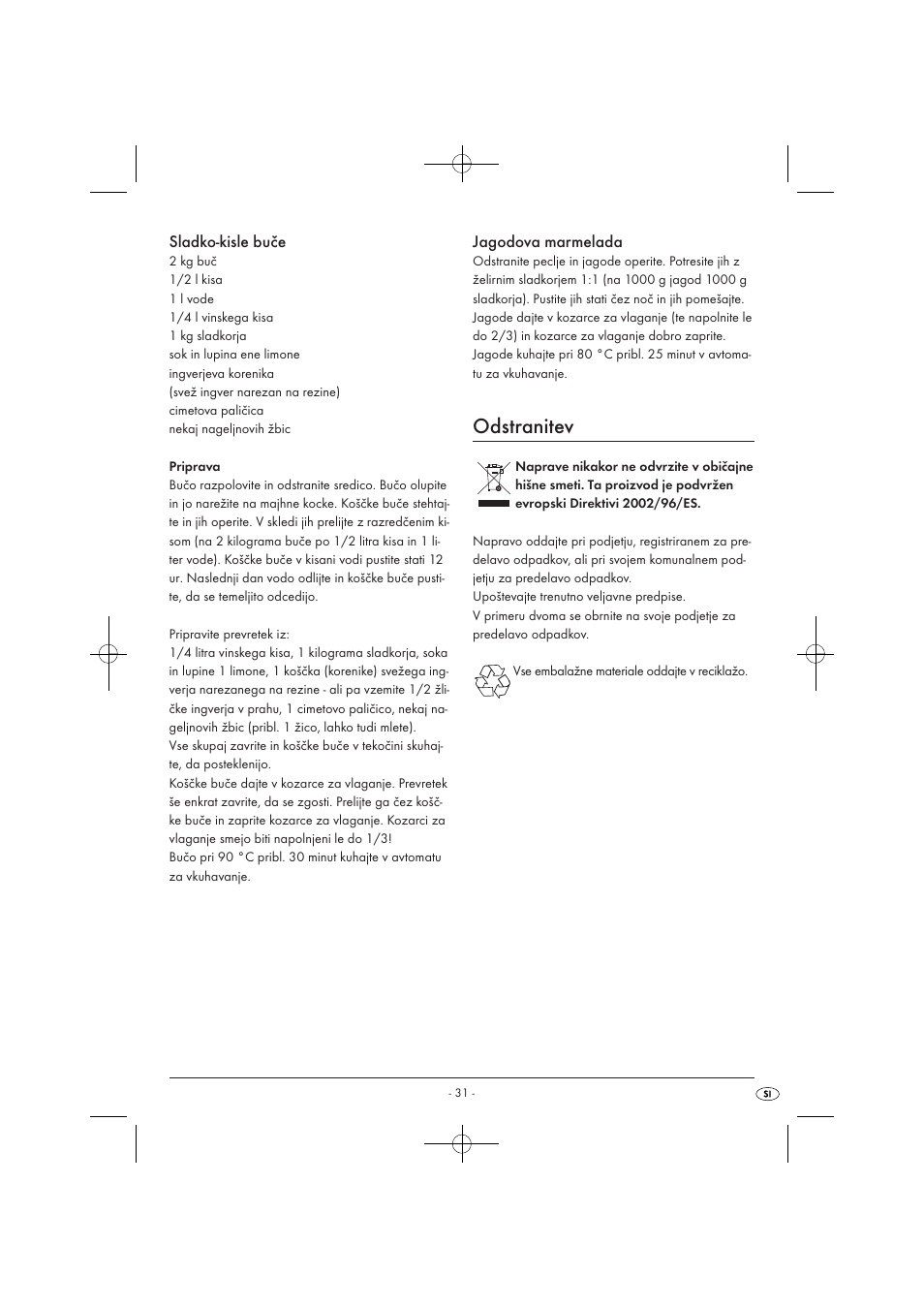 Odstranitev | Kompernass KH 1135 User Manual | Page 33 / 66