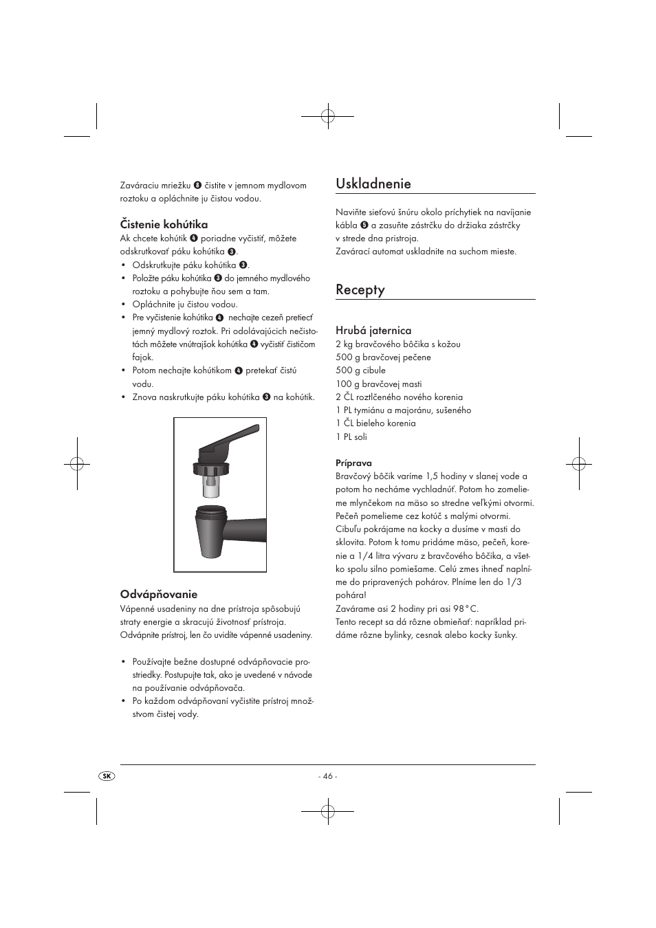 Uskladnenie, Recepty | Kompernass KH 1135 User Manual | Page 48 / 66