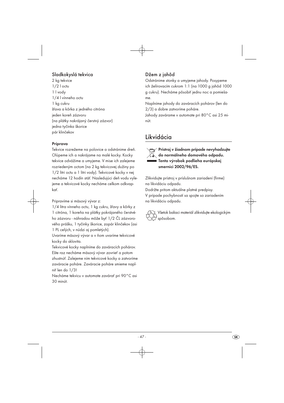 Likvidácia | Kompernass KH 1135 User Manual | Page 49 / 66