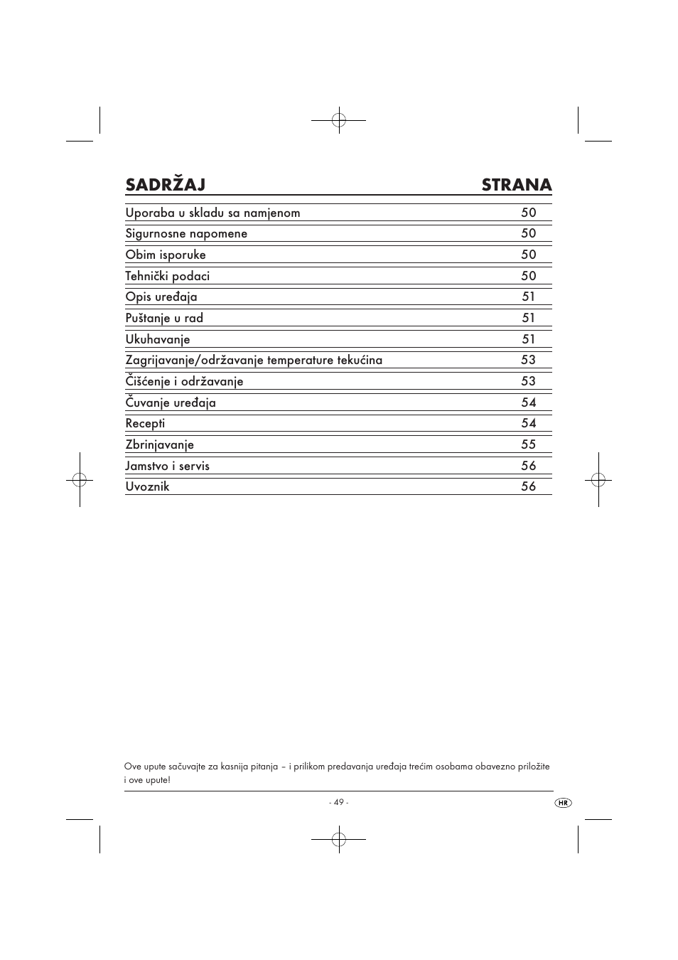 Sadržaj strana | Kompernass KH 1135 User Manual | Page 51 / 66