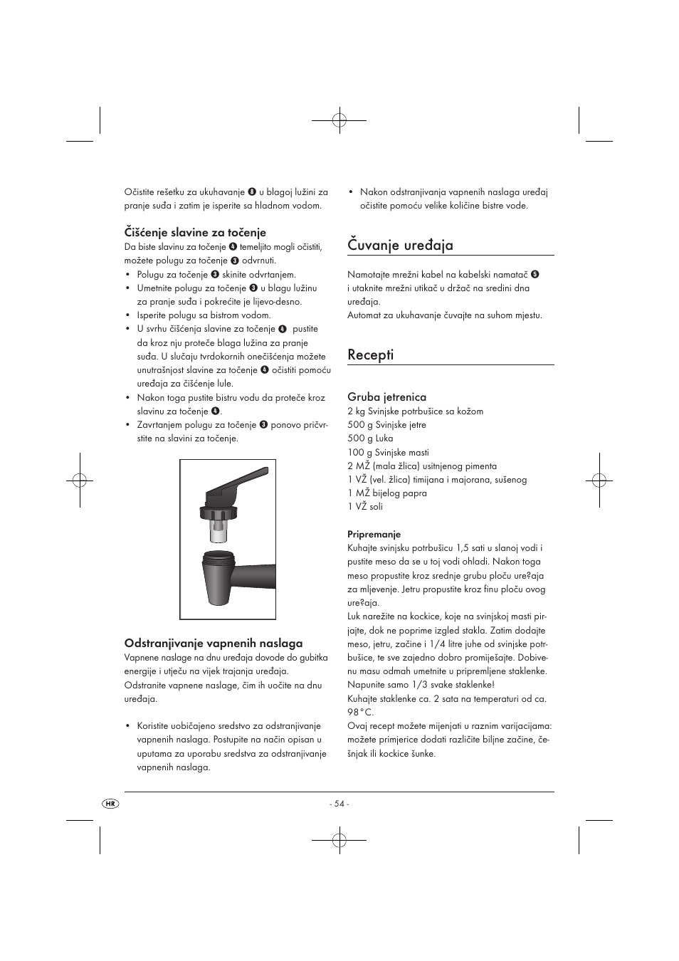 Čuvanje uređaja, Recepti | Kompernass KH 1135 User Manual | Page 56 / 66