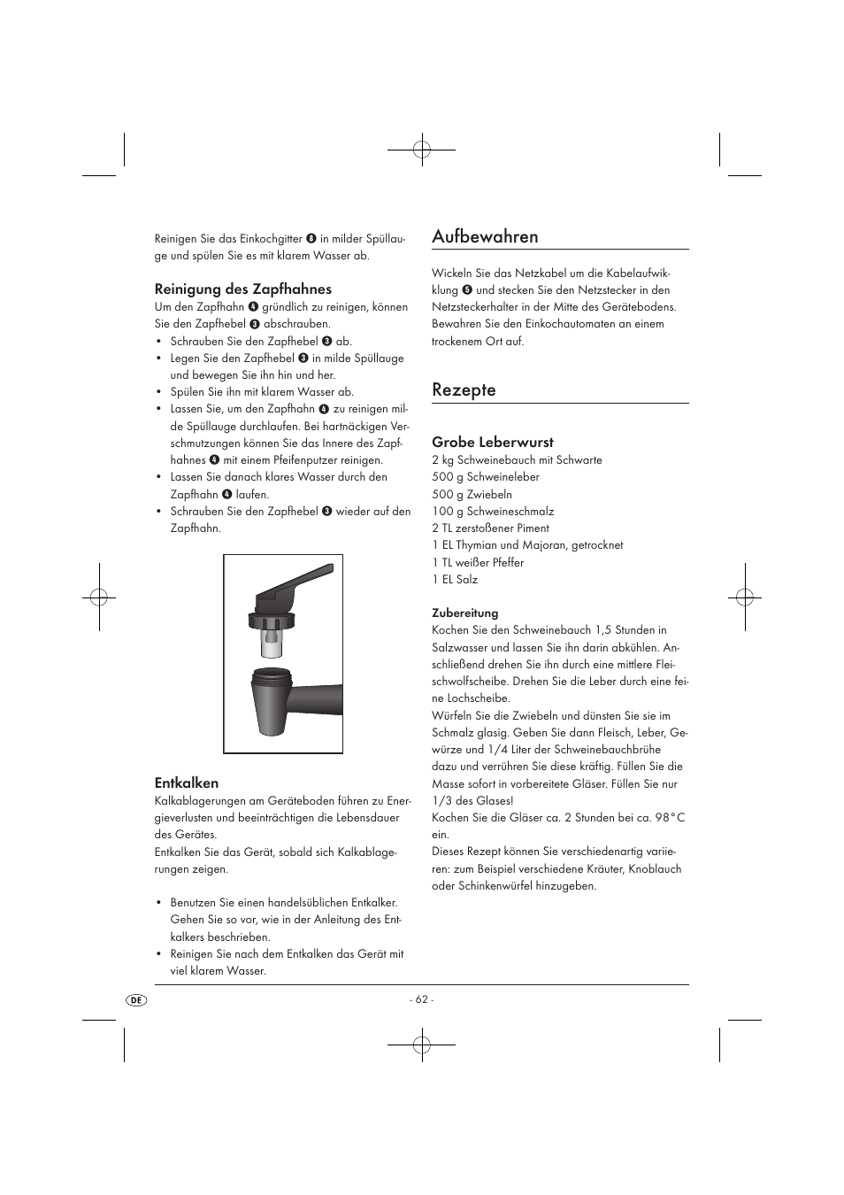 Aufbewahren, Rezepte | Kompernass KH 1135 User Manual | Page 64 / 66