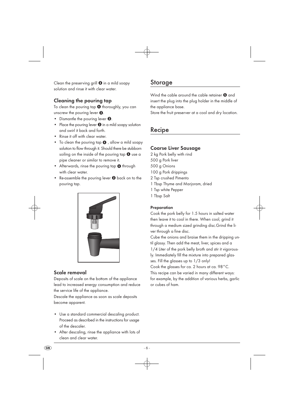 Storage, Recipe | Kompernass KH 1135 User Manual | Page 8 / 66