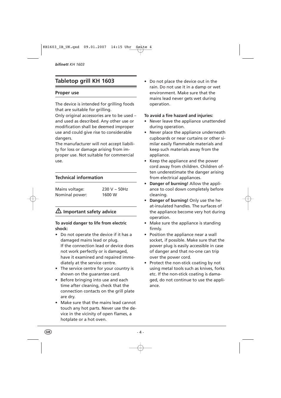 Tabletop grill kh 1603 | Kompernass KH 1603 User Manual | Page 6 / 9