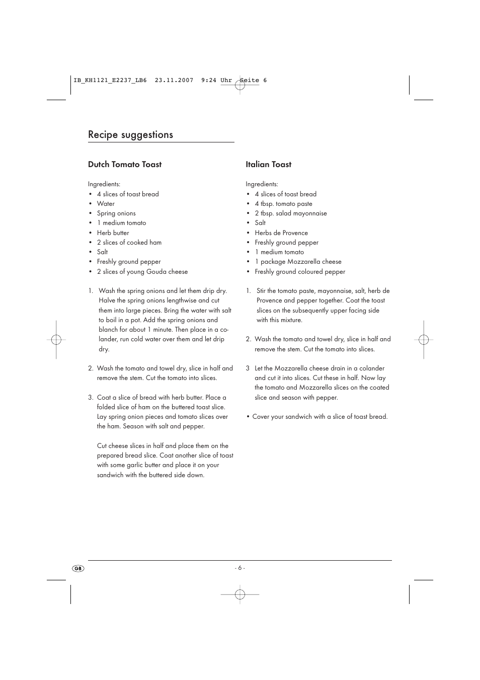 Recipe suggestions | Kompernass KH 1121 User Manual | Page 12 / 14