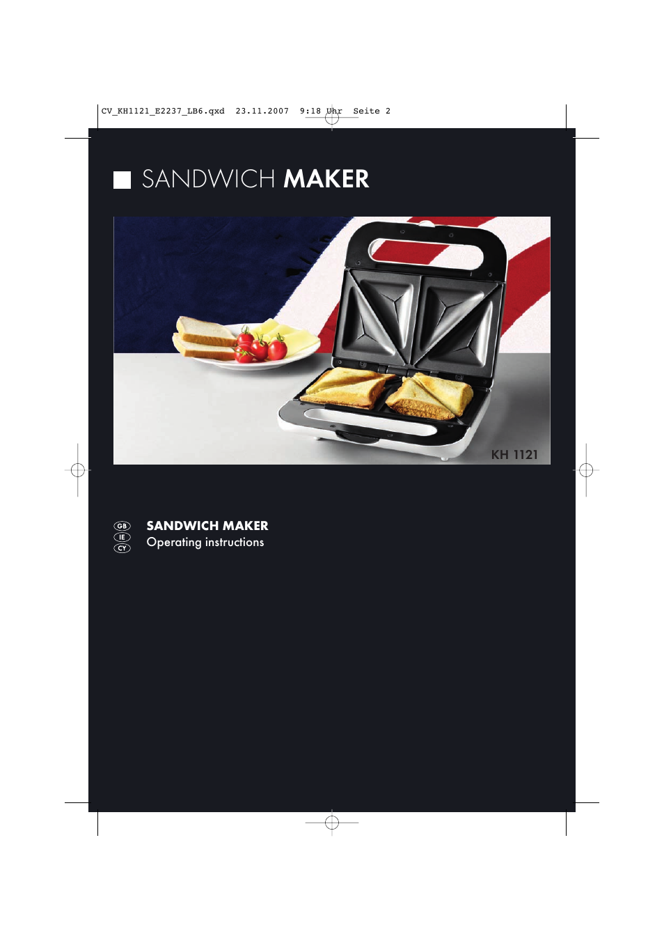 Sandwich maker | Kompernass KH 1121 User Manual | Page 2 / 14