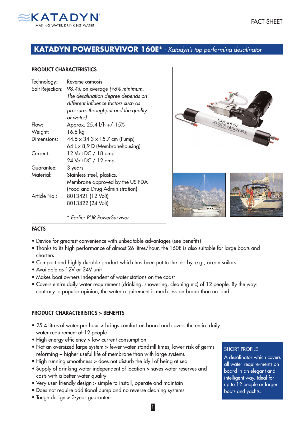 Katadyn POWERSURVIVOR 160E User Manual | 2 pages