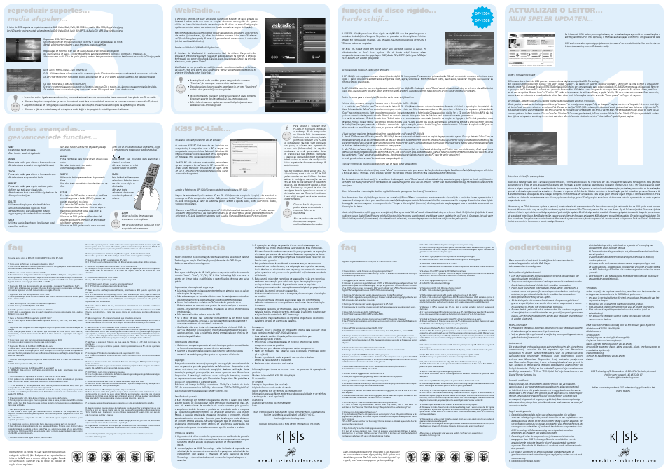Assistência, Onderteuning faq | KiSS Networked Entertainment DP-1500S User Manual | Page 6 / 8