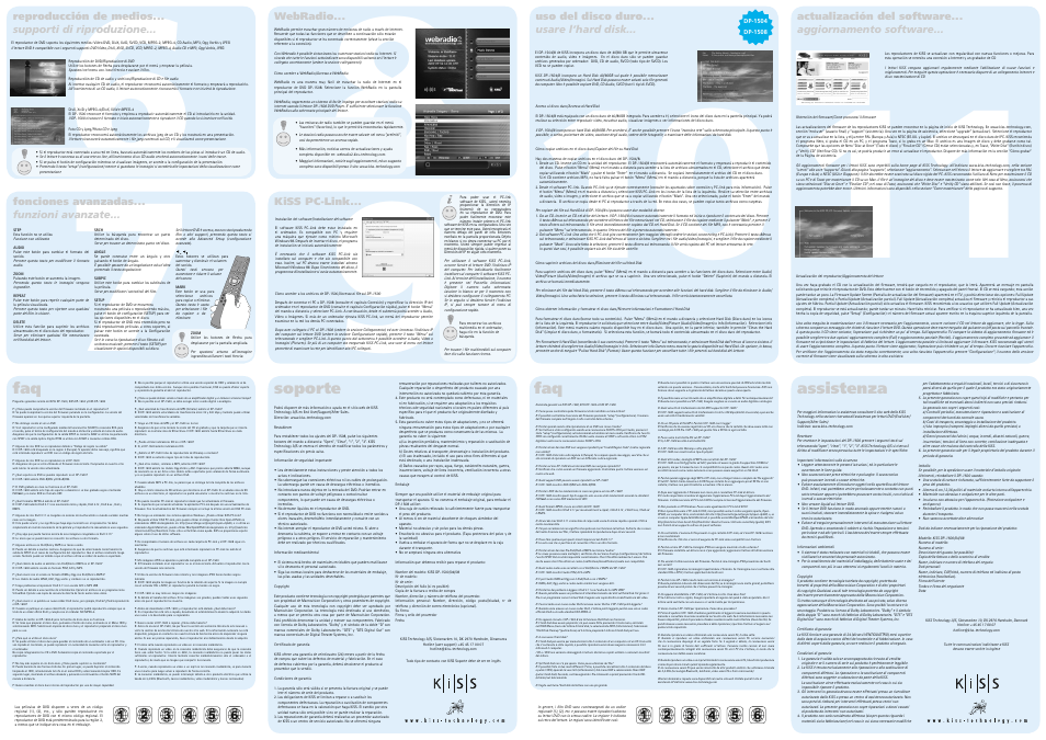 Soporte, Assistenza faq | KiSS Networked Entertainment DP-1500S User Manual | Page 8 / 8