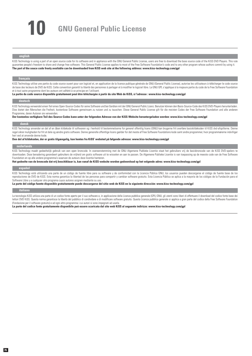 Gnu general public license | KiSS Networked Entertainment DP-1100 User Manual | Page 12 / 15