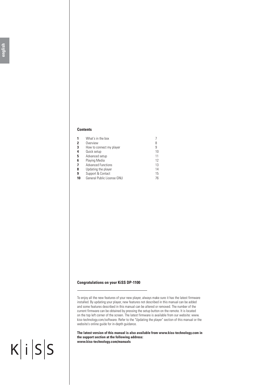 English | KiSS Networked Entertainment DP-1100 User Manual | Page 2 / 15