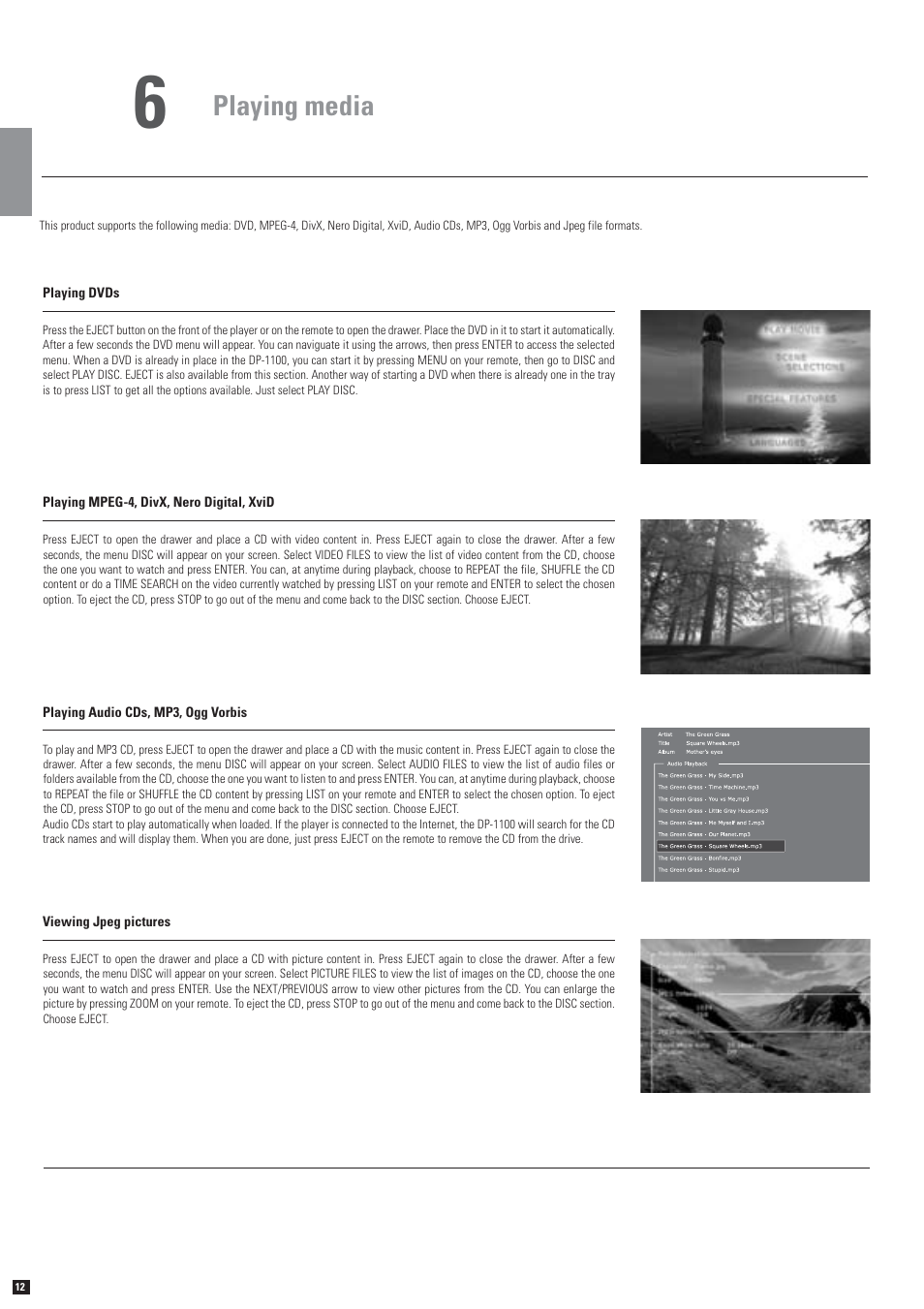 Playing media | KiSS Networked Entertainment DP-1100 User Manual | Page 8 / 15