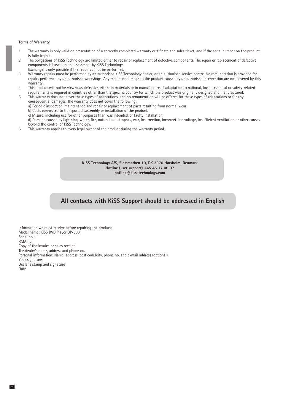 KiSS Networked Entertainment DP-500 User Manual | Page 18 / 20