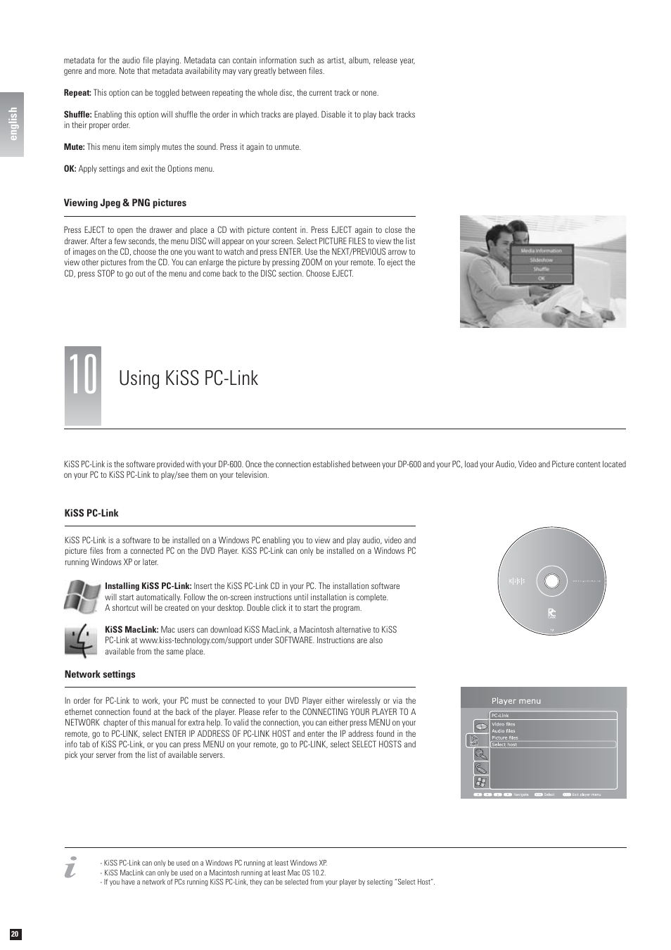 Using kiss pc-link | KiSS Networked Entertainment KiSS DP-600 User Manual | Page 18 / 39