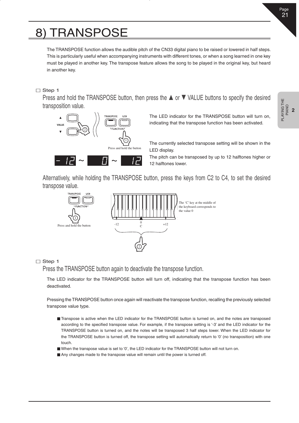 8) transpose | Kawai CN33 User Manual | Page 21 / 72